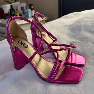 Guess Pink Metallic Strappy Heels Size 8